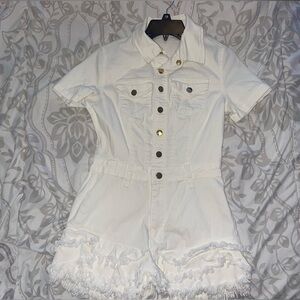 White button down Romper with fringe bottoms